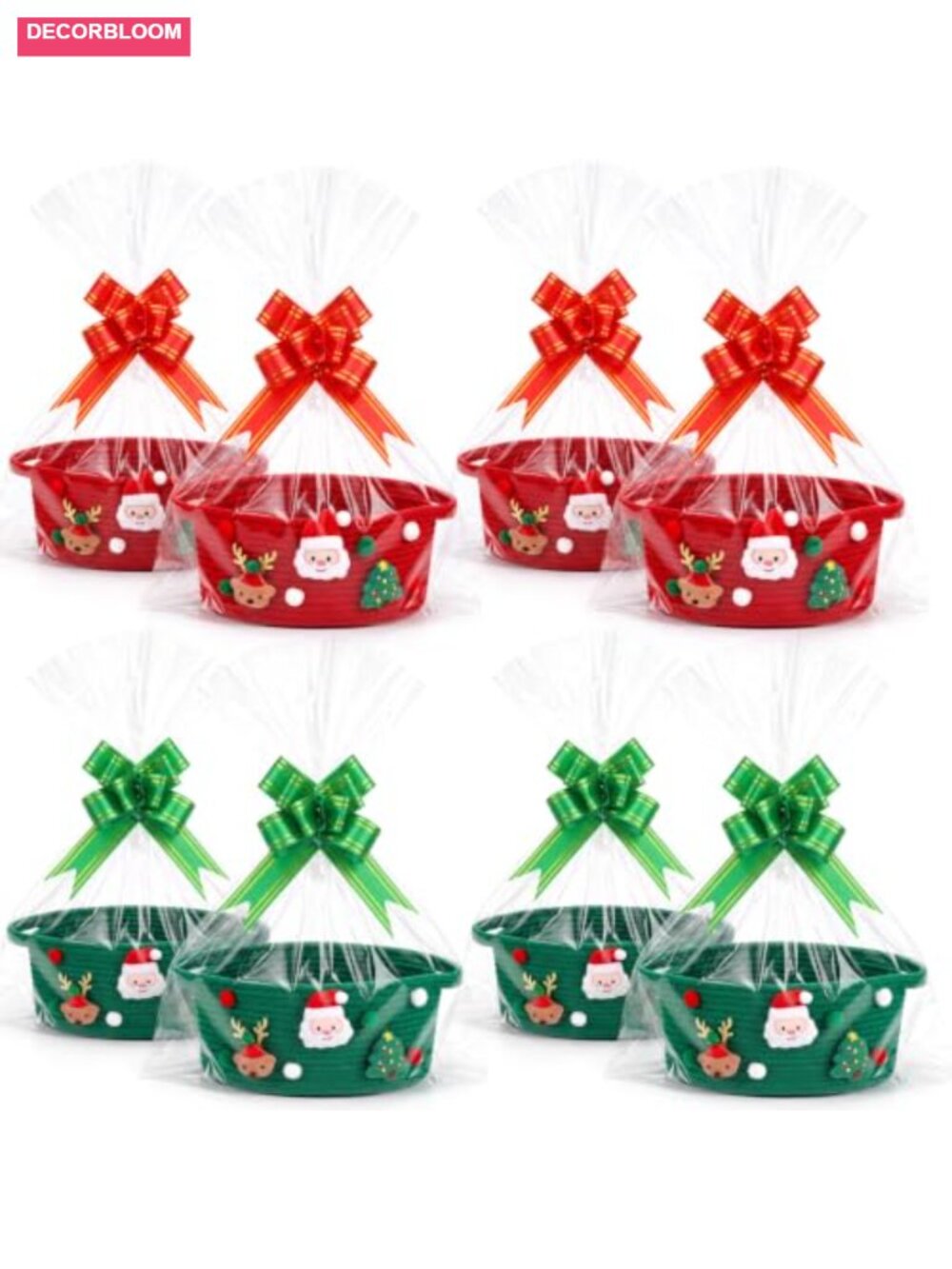 8 Set Woven Christmas Gift Baskets with Ribbons & Bags